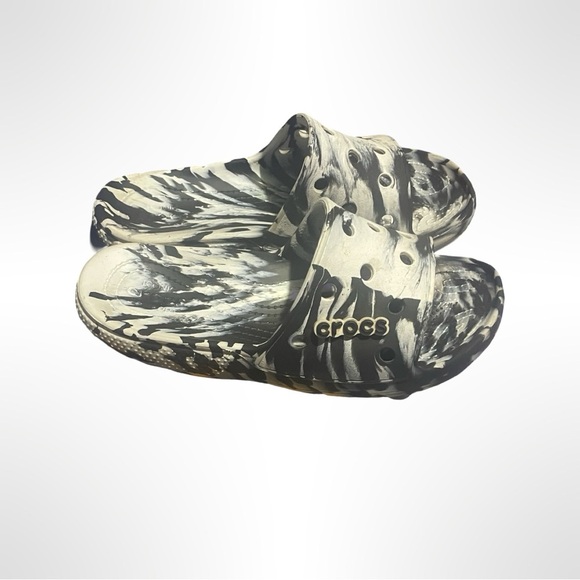 Crocs Slide Sandals Women’s Size 10 Men’s Size 8 Black White Marble - Picture 1 of 4